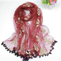 Cool Floral Lace Women Scarf Shawls Winter Warm Polyester Scarves 195*69CM - Red