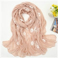 Discount Embroidered Floral Scarves Wrap Women Winter Warm Cotton 200*80CM - Kahki