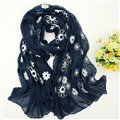 Discount Embroidered Floral Scarves Wrap Women Winter Warm Cotton 200*80CM - Navy