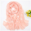 Discount Embroidered Floral Scarves Wrap Women Winter Warm Cotton 200*80CM - Pink