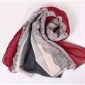 Floral Printed Lace Women Scarf Fiber Cloth Warm Scarves Wraps 180*95CM - Wine Red
