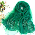 Free Floral Lace Scarf Shawls Women Winter Warm Chiffon Solid 198*70CM - Green