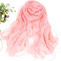 Free Floral Lace Scarf Shawls Women Winter Warm Chiffon Solid 198*70CM - Pink