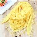 Fringed Lace Floral Scarf Shawls Women Winter Warm Velvet Panties 140*50CM - Yellow