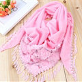 Fringed Lace Floral Scarf Shawls Women Winter Warm Velvet Solid 140*50CM - Pink