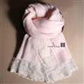 Popular Lace Scarf Shawls Women Winter Warm Wool Panties 180*90CM - Pink