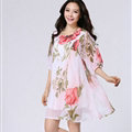 Classy Dresses Summer Female Skirts Printed Plus Size Lantern Sleeve - Pink