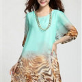 Classy Dresses Summer Women Skirts Leopard Print Plus Size Lantern Sleeve - Green