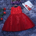 Cute Dresses Winter Flower Girls Bowknot Embroidery Cotton Wedding Party Dress - Red