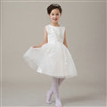 Cute Dresses Winter Flower Girls Bowknot Embroidery Cotton Wedding Party Dress - White