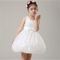Cute Dresses Winter Flower Girls Bowknot Lace Wedding Party Dress - White