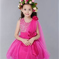 Cute Dresses Winter Flower Girls Diamonds Knee Length Bowknot Wedding Party Dress - Rose