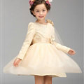 Cute Dresses Winter Flower Girls Knee Length Bowknot Wedding Party Dress - Beige