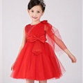 Cute Dresses Winter Flower Girls Knee Length Bowknot Wedding Party Dress - Red