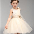 Cute Dresses Winter Flower Girls Knee Length Bowknot Wedding Party Dress - White