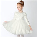 Cute Dresses Winter Flower Girls Knee Length Embroidery Wedding Party Dress - White