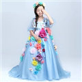 Cute Dresses Winter Flower Girls Long Embroidery Cotton Wedding Party Dress - Dark Blue