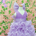 Cute Dresses Winter Flower Girls Ruffled Floor Length Wedding Party Dress - Purple
