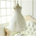 Cute Dresses Winter Flower Girls Sleeveless Embroidery Wedding Party Dress - White