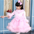 Cute Dresses Winter Flower Girls Velvlet Knee Length Bowknot Wedding Party Dress - Pink
