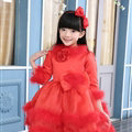Cute Dresses Winter Flower Girls Velvlet Knee Length Bowknot Wedding Party Dress - Red