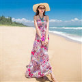 Dresses Summer Women Bohemian Printed Beach Long Chiffon Sundresses - Purple
