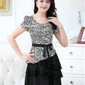 Dresses Summer Women Bowknot Leopard Print Ruffle Silk Plus Size - White Black