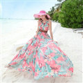 Dresses Summer Women Large Pendulum Printed Beach Long Chiffon Bohemian - Blue Pink