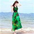 Dresses Summer Women Large Pendulum Printed Beach Long Tunic Bohemian - Green