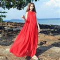 Dresses Summer Women Tunic Large Pendulum Solid Beach Long Tunic Bohemian - Red