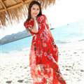 Elegant Dresses Summer Female Printed Beach Bohemian Long Chiffon - Red