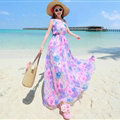 Fation Dresses Summer Girls Printed Bohemian Coast Chiffon Long - Pink