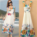 Sweet Dresses Summer Female Skirts Beach Bohemian Long Chiffon - Purple White