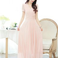 Sweet Dresses Summer Female Skirts Lantern Sleeve Long Chiffon Solid - Pink