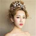 European style Bride Crown Crystal Alloy Flower Branch Hairbands Wedding Accessories - Pink