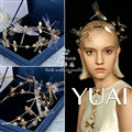 European style Retro Bride Hand Alloy Dragonfly Pearls Hair bands Women Hair Hoop - Gold