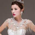 Fashion Lace Flower Rhinestone Bridal Necklace Wedding Ornate Tassel Shoulder Chain Accessories