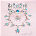 Gem Rhinestone Butterfly Bridal Jewelry Tiaras Necklace Earring Women Wedding Sets 3pcs - Blue