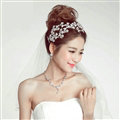 Luxury Alloy Rhinestone Flower Bridal Headbands Necklace Earrings Women Wedding Jewelry Sets - Silver