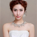 Luxury Pearl Crystals Bridal Tiaras Necklace Earring Queen Wedding Jewelry Sets 3pcs - White