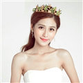 New Alloy Rhinestone Flower Bridal Jewelry Tiaras Earring Princess Style Pageant Sets 2pcs - Green