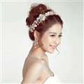 Pearl Beaded Rhinestone Flower Bridal Headbands Earrings Women Princess Style Jewelry Sets - White