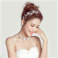 Romantic Pearls Flower Bridal Jewelry Tiaras Necklace Earring Women Weeding Sets 3pcs - White