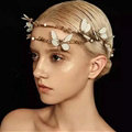 Simple European style Bride Alloy Dragonfly Pearls Hair bands Women Wedding Crown - Gold