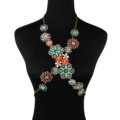 Alloy Rhinestone Flower Pendant Gem Necklace Bikini Beach Dress Decro Body Chain Jewelry - Colorful