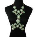 Alloy Rhinestone Flower Pendant Gem Necklace Bikini Beach Dress Decro Body Chain Jewelry - Green