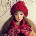 Calssic Fur Pom Poms Knitted Wool Hats Women Winter Warm Beanies Caps - Red