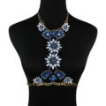 Calssic Rhinestone Flower Collar Pendant Necklace Dress Decro Body Chains Jewelry - Blue