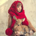 Calssic Twist Knitted Wool Caps Women Winter Long Fur Ball Bib Hooded Scarf Hats - Red