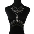 Elegant Women Crown Crystal Pendant Necklace Evening Party Dress Decro Body Chain - Black Gray